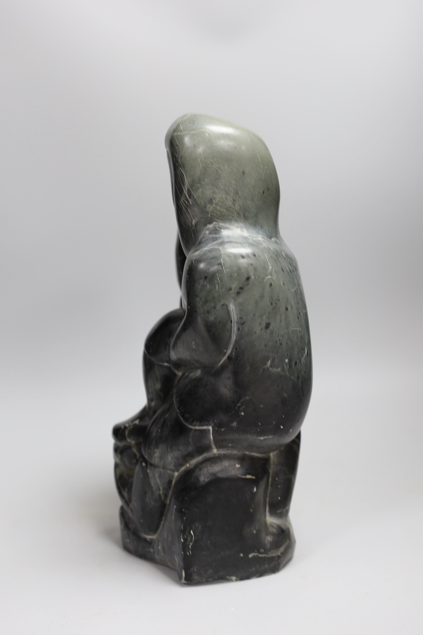 A large Inuit soapstone carving, 36cm, labelled Eskimo art Canada